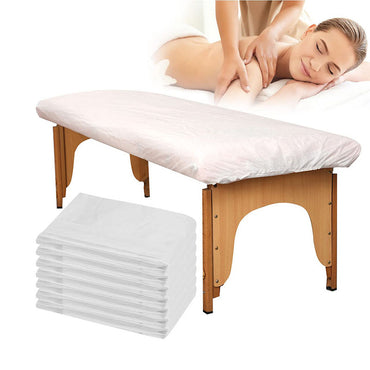 BeautéSync®  Disposable Non-Woven (Two Headed Stripes) Massage Bed Sheets, 110x210cm, 10 Sheets per Pack, 30gsm PP Waterproof, White