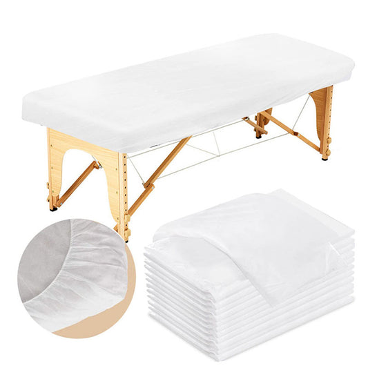 BeautéSync®  Disposable Non-Woven (Two Headed Stripes) Massage Bed Sheets, 110x210cm, 10 Sheets per Pack, 30gsm PP Waterproof, White