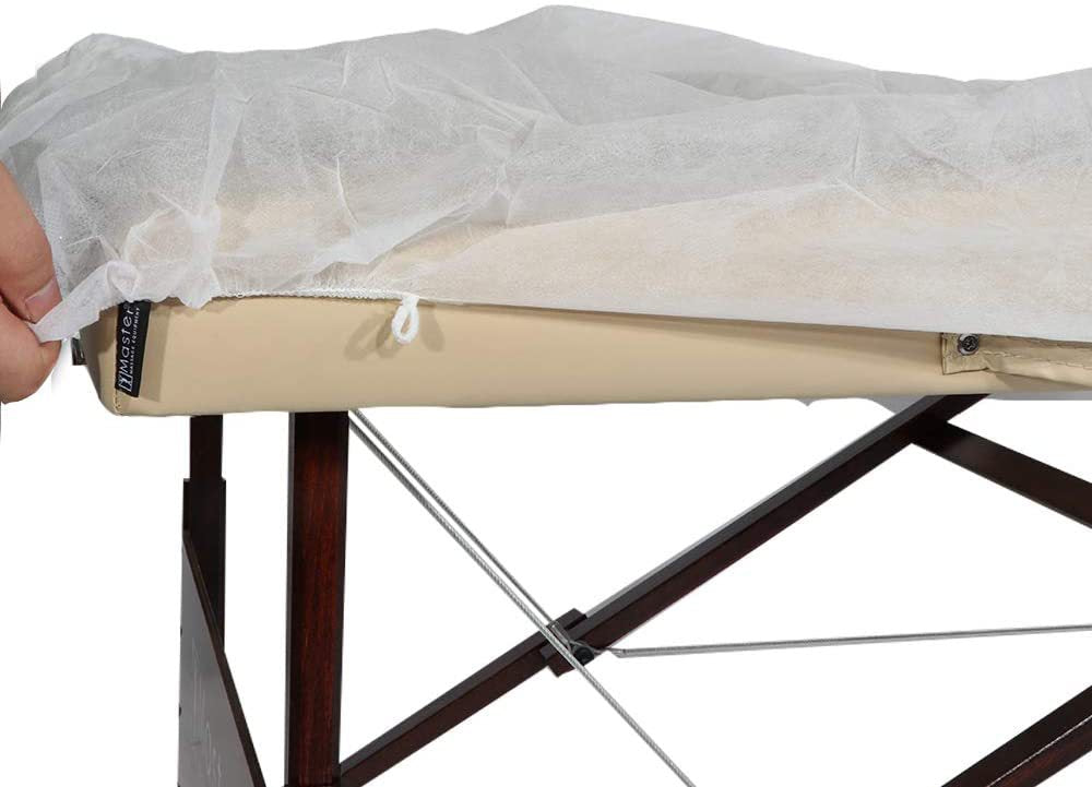 BeautéSync® Disposable Non-Woven (Two Headed Stripes) Massage Bed Sheets, 110x210cm, 10 Sheets per Pack, 30gsm PP Waterproof, White