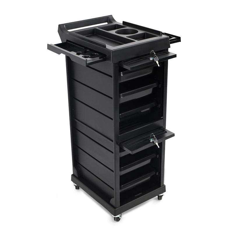 hairdressing trolley side trays slightly open