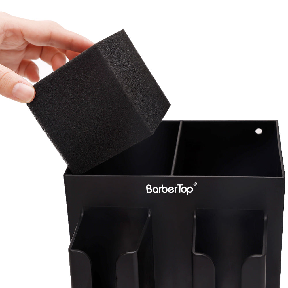 BarberTop wall mount hair dryer holder and organizer foam cube insertion