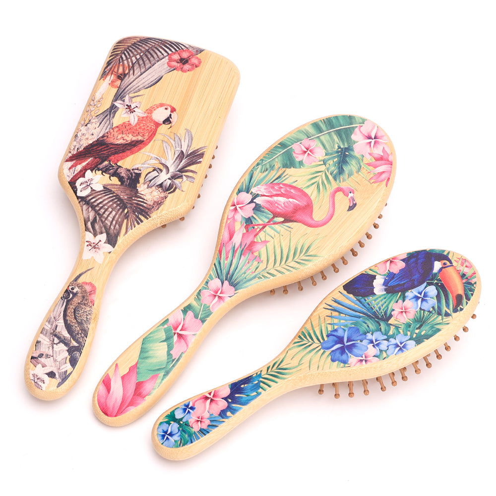 air cushion wooden hairbrush set backs displayed