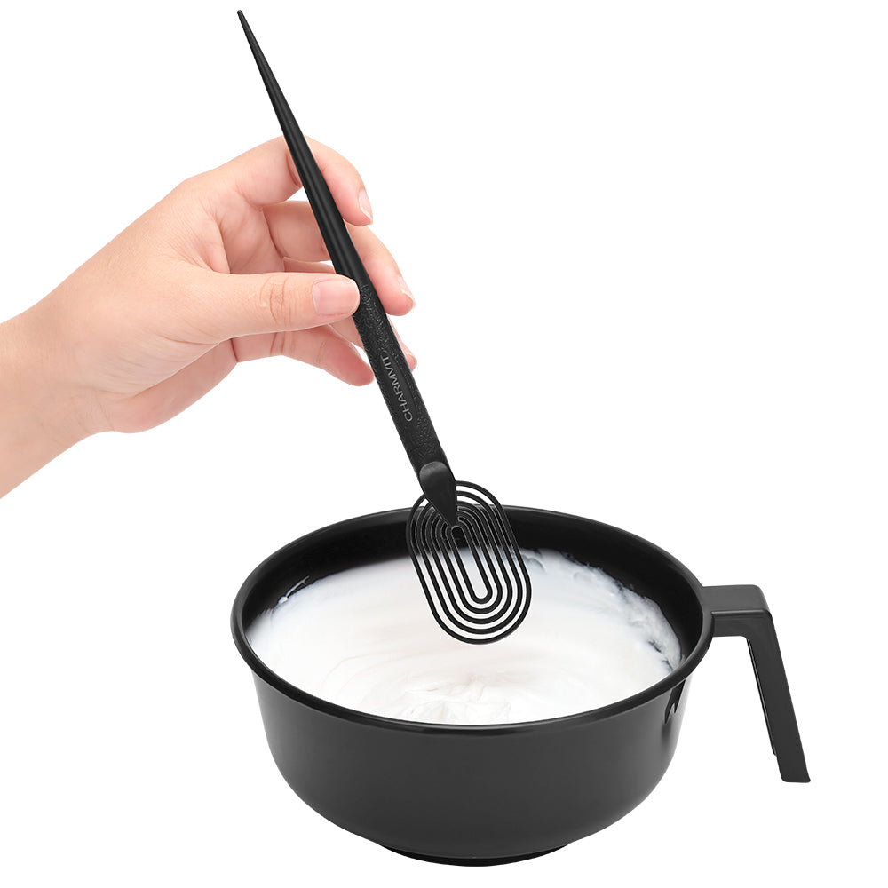 hair dye and treatment bowl set mixer and bowl in use
