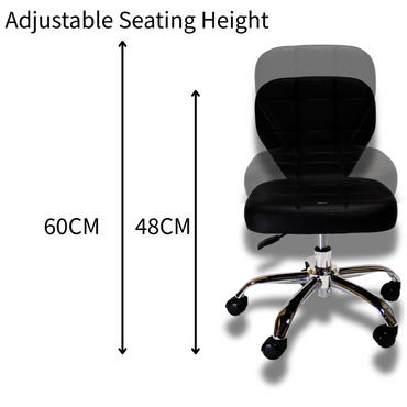 BeautéSync® Ergonomic Salon Stool with PU Leather Seat, 500 mm Steel Base & Smooth Casters, Black