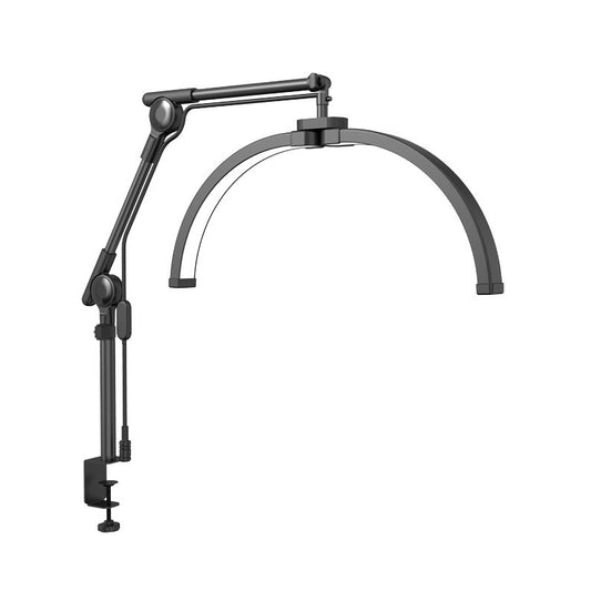 Clamp-On Swing Arm Beauty Light front view for nail and spa work with wide-arc LED head and table clamp