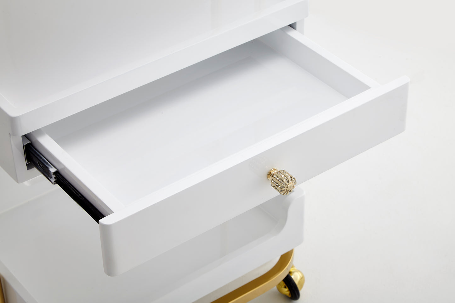BeautéSync® Gold Metal Rolling Salon Trolley – Luxury Beauty, Nail & Hairdressing Cart with Towel Shelf and Lockable Wheels