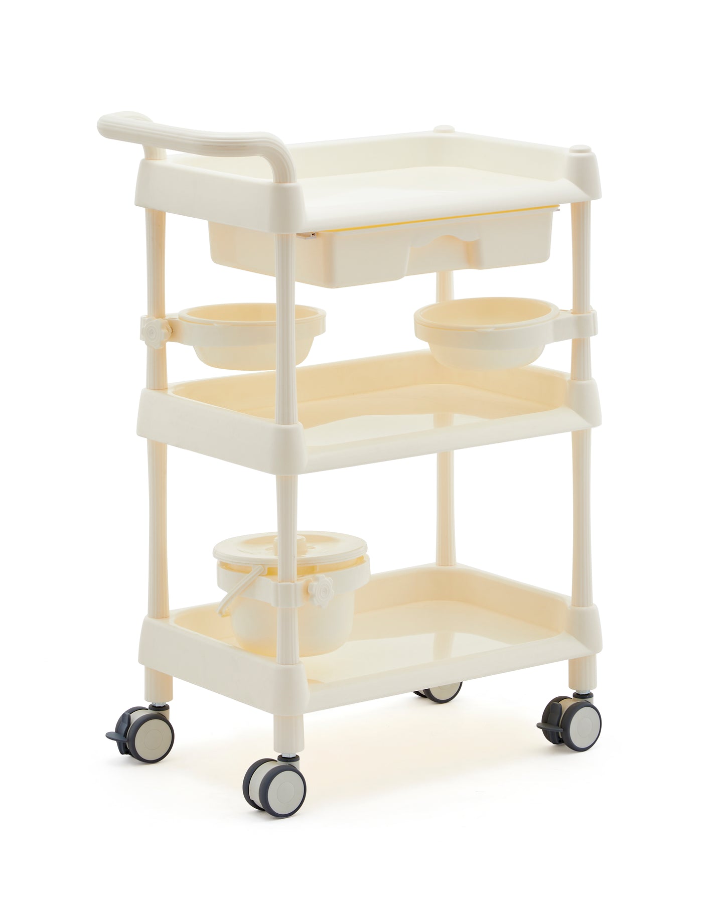 BeautéSync® 3-Layer Plastic Beauty Trolley Cart – Strong-Capacity Rolling Cart for Salon, Spa & Medical Use