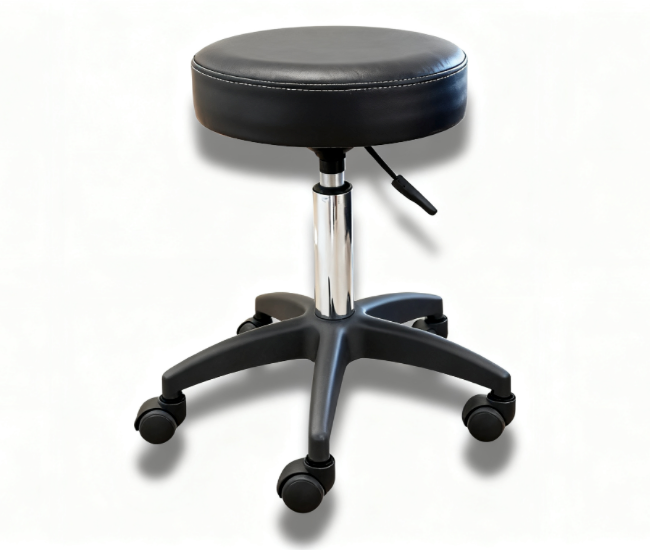 BeautéSync® Rolling Salon Stool with Adjustable Height, PU Leather Ergonomic Tattoo Massage Chair for Beauty Clinic SPA, Black
