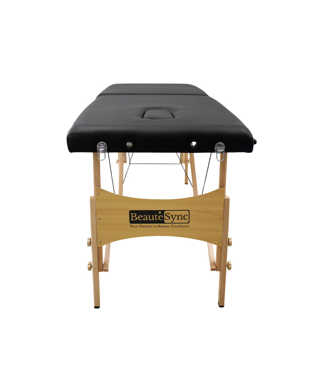 BeautéSync Two-Fold Portable Wooden Massage Table, 73"x24",, Black PVC Leather, Table Only (No Accessories Included)