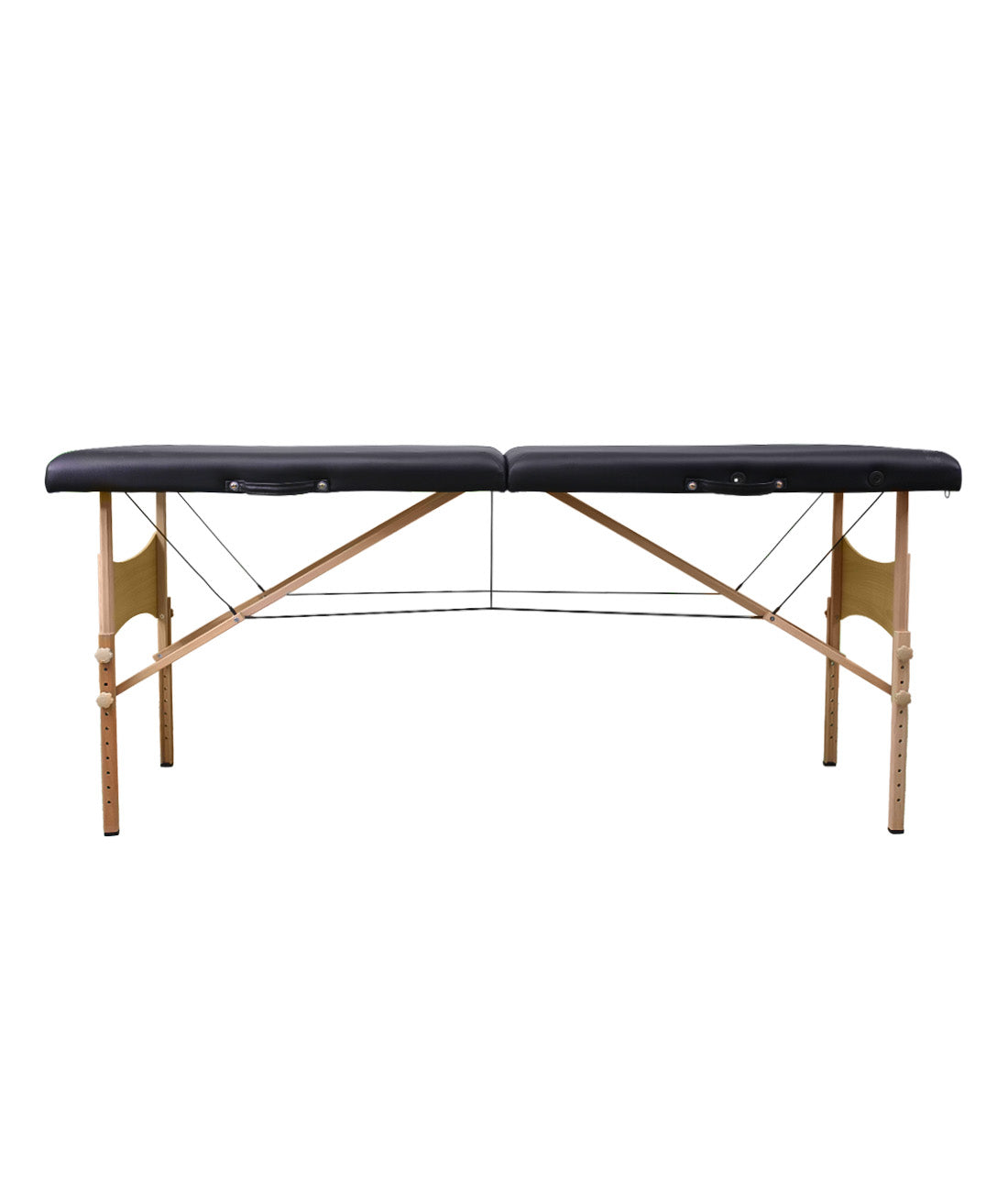 BeautéSync Two-Fold Portable Wooden Massage Table, 73"x24",, Black PVC Leather, Table Only (No Accessories Included)