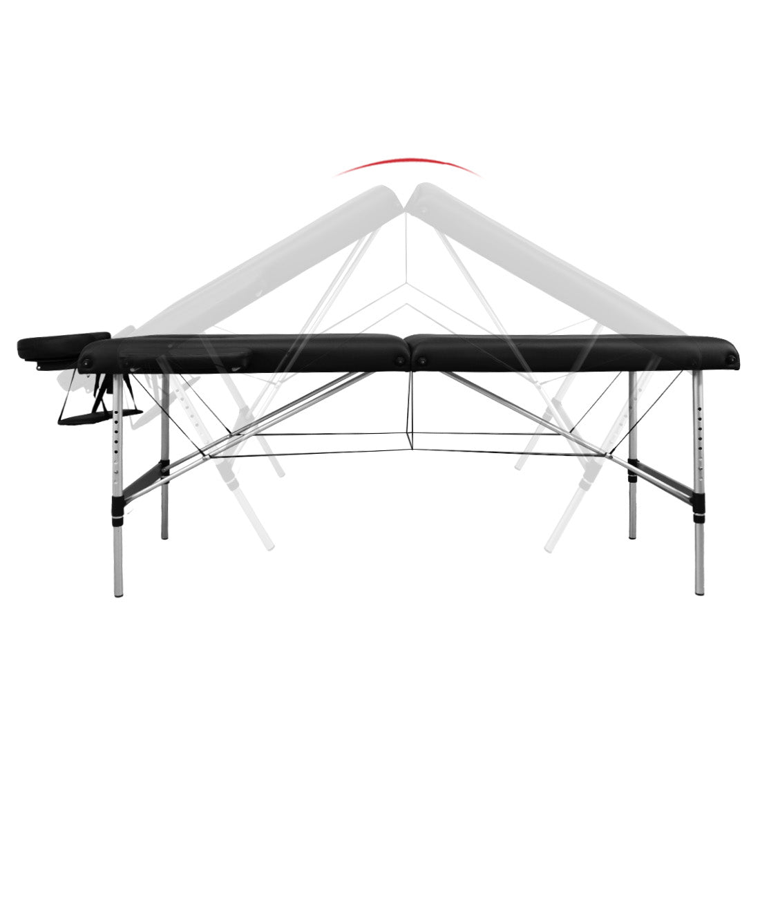 BeautéSync® 2-Fold Portable Aluminum Massage Table – 73"x28", Black PVC Leather, with Armrests, Headrest, Sling, Pillow & Carry Bag