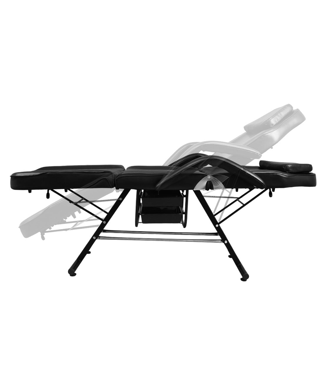 Esthetician performing facial on client using white NovaLift bed with adjustable height