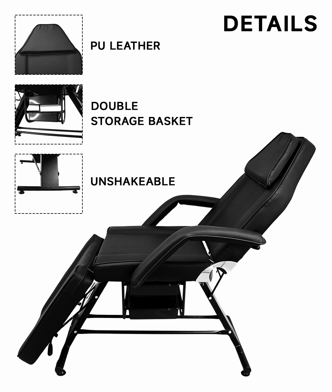 BeautéSync Multi-Function Folding Massage & Facial Bed – Adjustable Tattoo, Eyelash, and Beauty Spa Chair