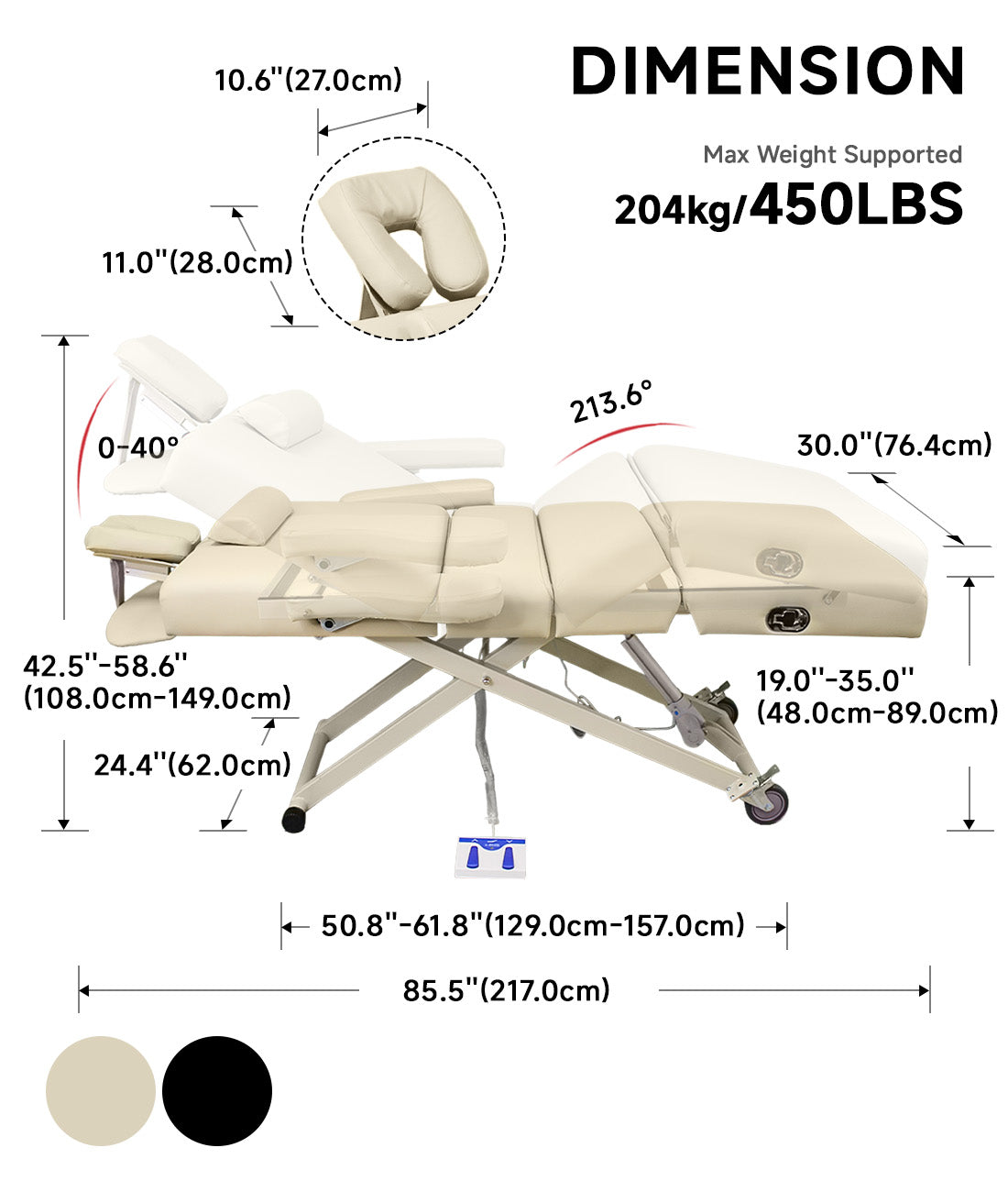 BeautéSync® Premium Professional One-Motor Four-Section Electric Beauty & Massage & Facial & Spa Treatment Bed (Black/Beige)