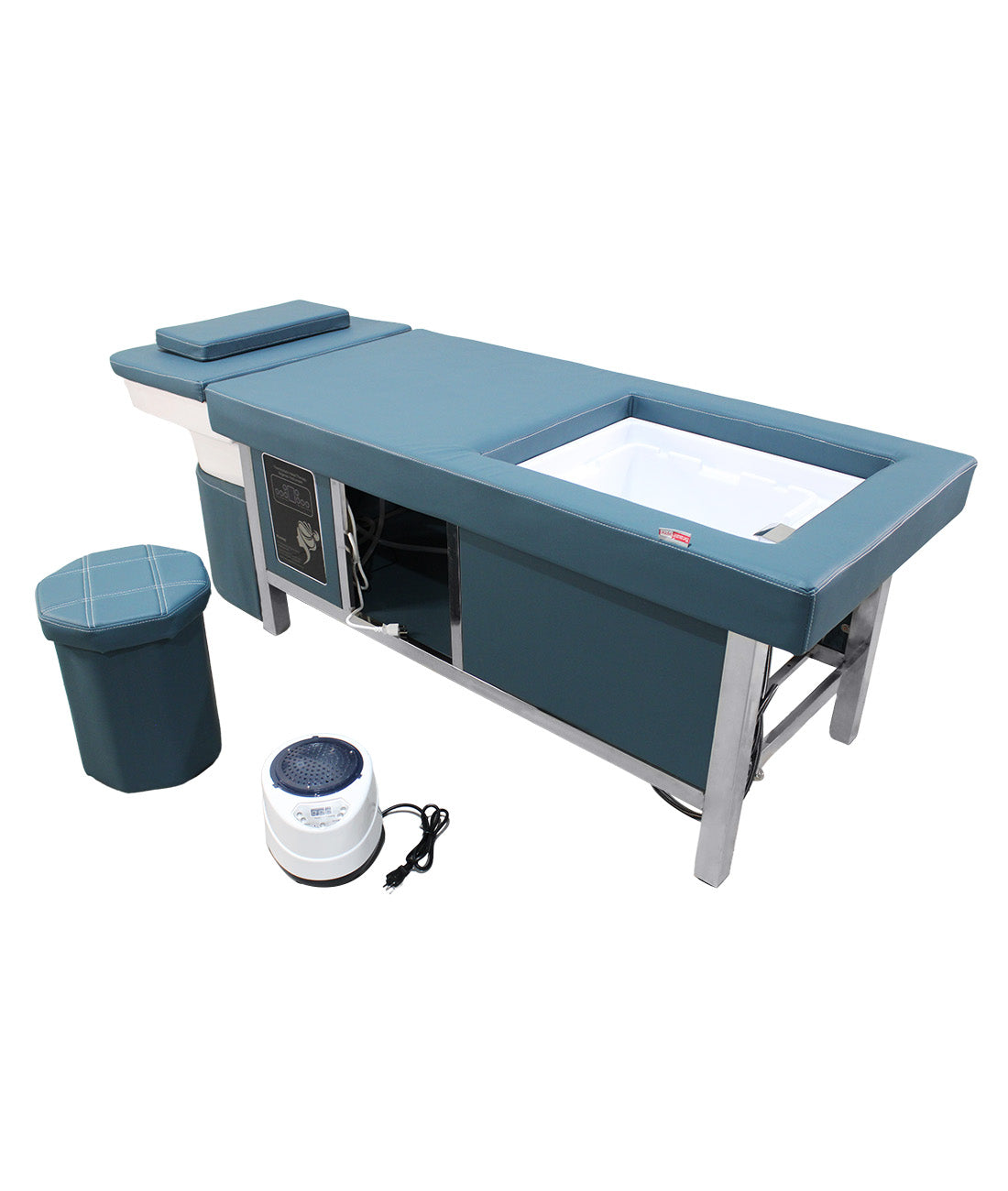 BeautéSync® Water Therapy Hair Washing Station – Head Spa Bed with Ceramic Sink, Foot Basin, Steamer & Technician Stool