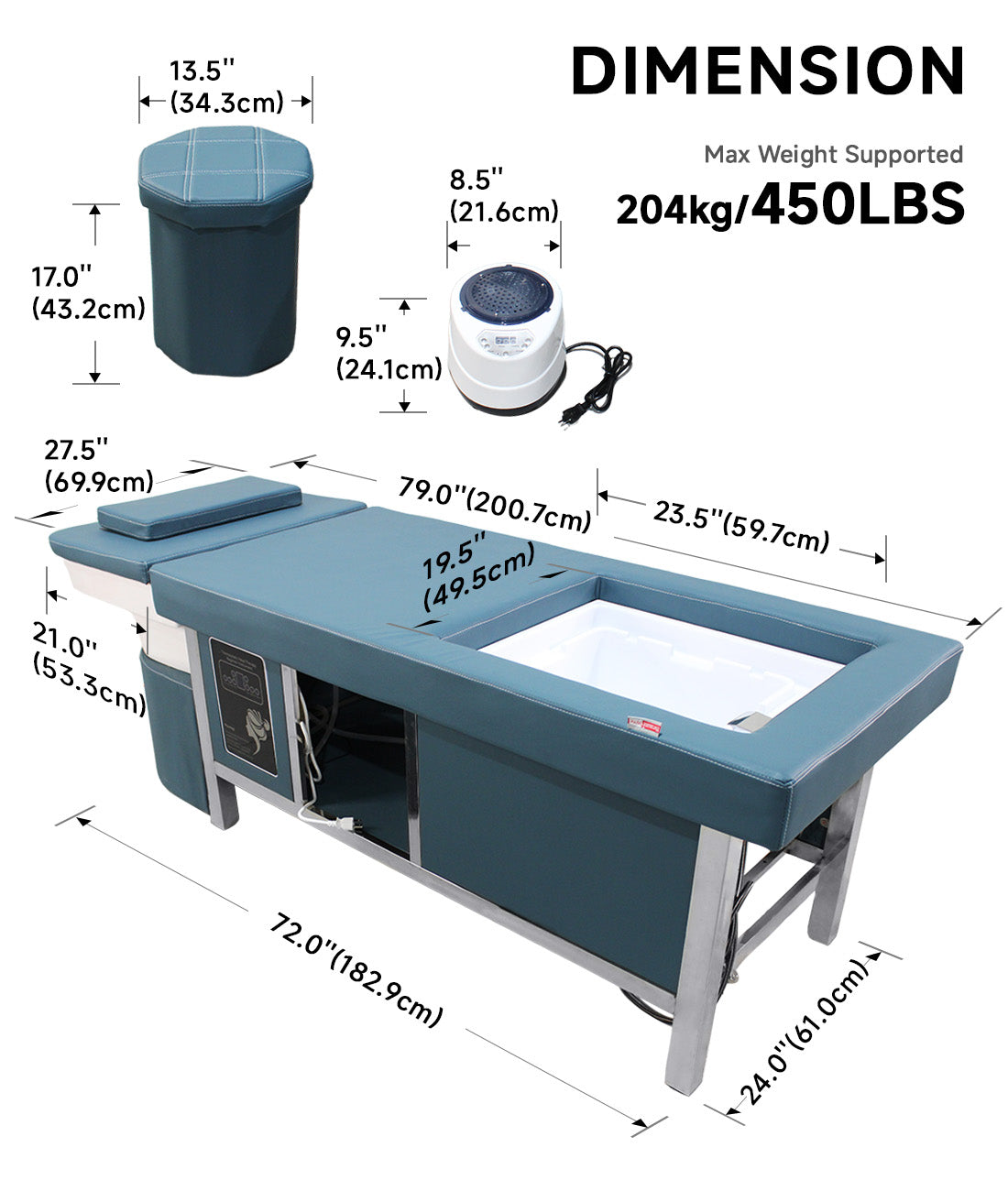 BeautéSync® Water Therapy Hair Washing Station – Head Spa Bed with Ceramic Sink, Foot Basin, Steamer & Technician Stool