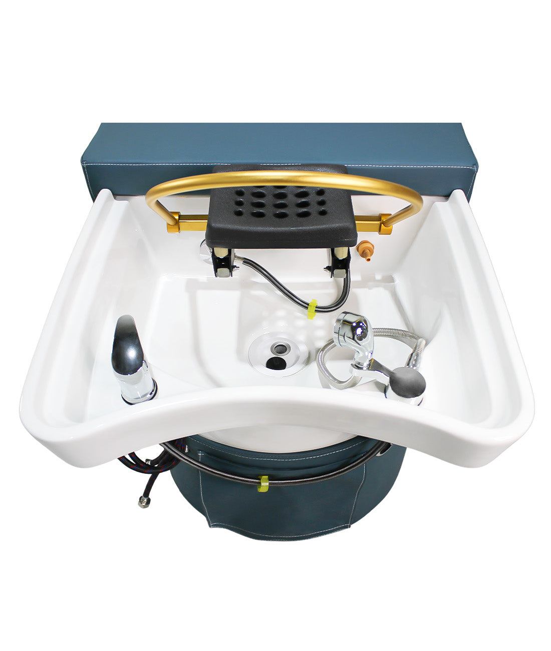 BeautéSync® Water Therapy Hair Washing Station – Head Spa Bed with Ceramic Sink, Foot Basin, Steamer & Technician Stool