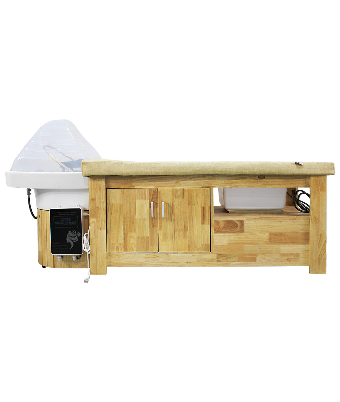 BeautéSync Professional Head Spa Shampoo Bed – Wooden Japanese Thai-Style Massage & Hair Washing Station with Steam & Foot Basin