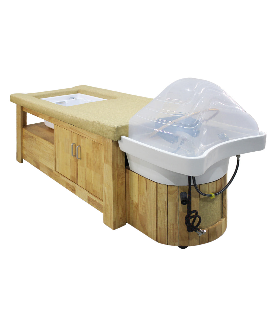 BeautéSync Professional Head Spa Shampoo Bed – Wooden Japanese Thai-Style Massage & Hair Washing Station with Steam & Foot Basin