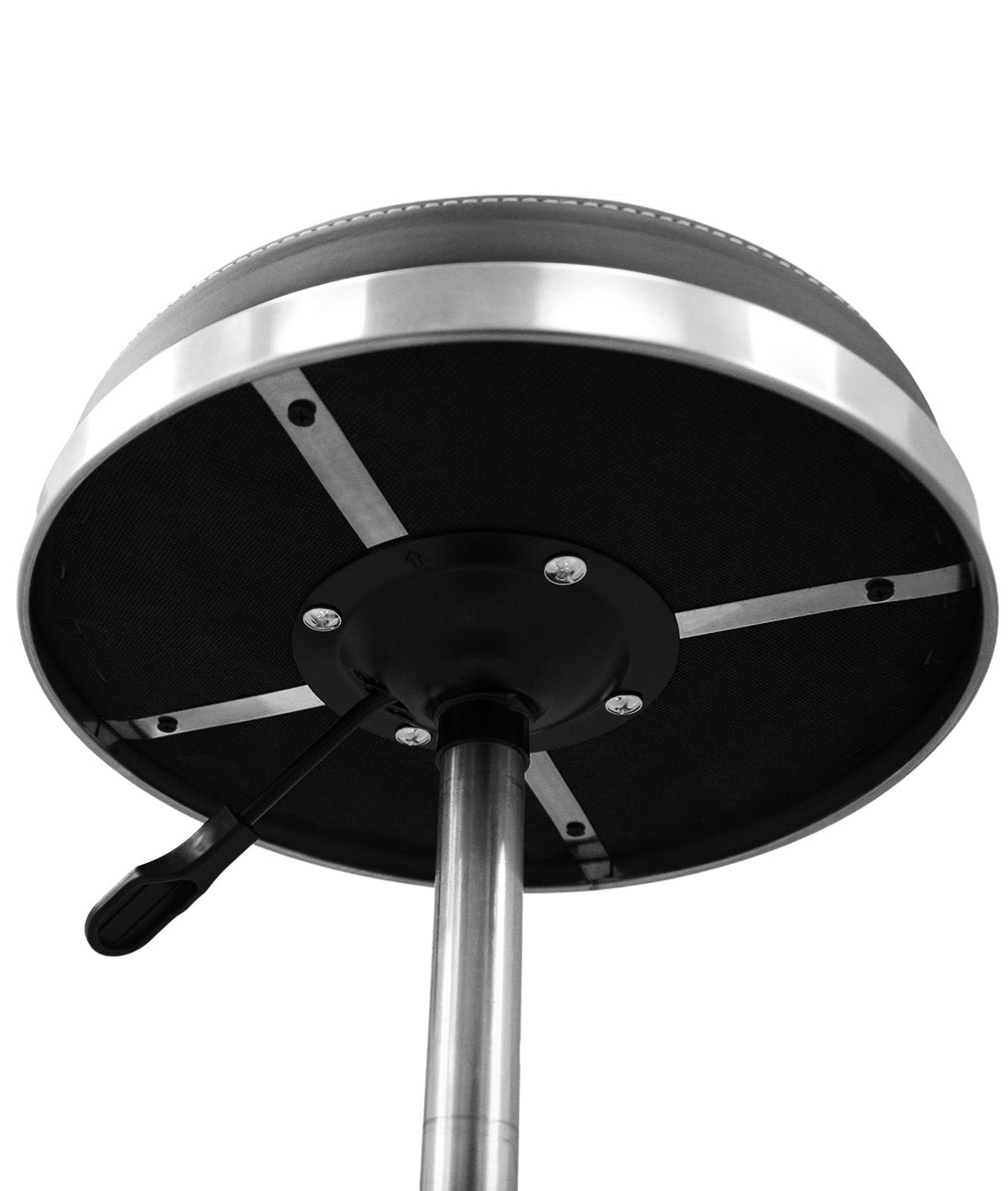 BeautéSync® Hydraulic Rolling Stool, Adjustable Height, 360° Swivel for Spa, Facial, Massage, Tattoo (Black Leather + Silver Steel Base)