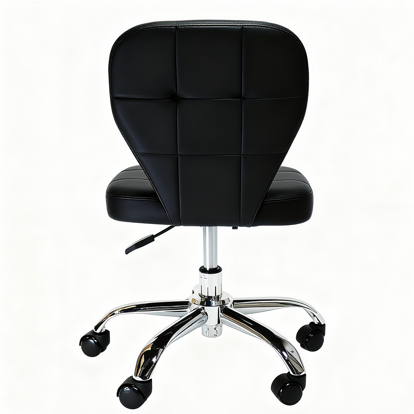 BeautéSync® Ergonomic Salon Stool with PU Leather Seat, 500 mm Steel Base & Smooth Casters, Black