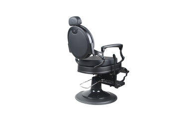 BeautéSync® Deluxe Hydraulic Barber Chair – 360° Swivel, XL Pump, Reclining Back (Black Frame, Black PVC)