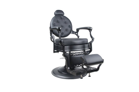 BeautéSync® Deluxe Hydraulic Barber Chair – 360° Swivel, XL Pump, Reclining Back (Black Frame, Black PVC)