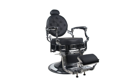 BeautéSync® Deluxe Hydraulic Barber Chair – Black PVC Leather, Chrome Frame & XL Pump
