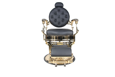 BeautéSync® Deluxe Hydraulic Barber Chair – Black PVC Leather, Gold Frame & XL Pump