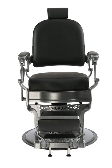 BeautéSync® Deluxe Hydraulic Barber Chair – XL Pump, 360° Swivel, Reclining Back (Gray Frame, Black PVC)