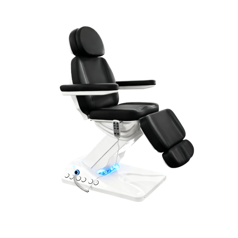 BeautéSync® Electric Aesthetic Bed side view – professional adjustable facial, spa and lash chair with premium PU leather upholstery and foot control