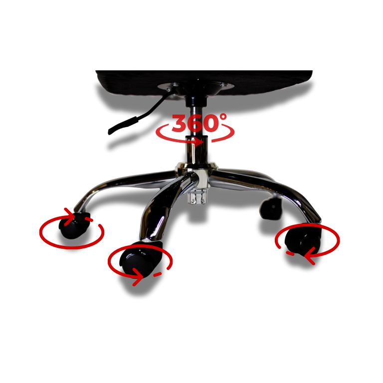 BeautéSync® Ergonomic Salon Stool with PU Leather Seat, 500 mm Steel Base & Smooth Casters, Black