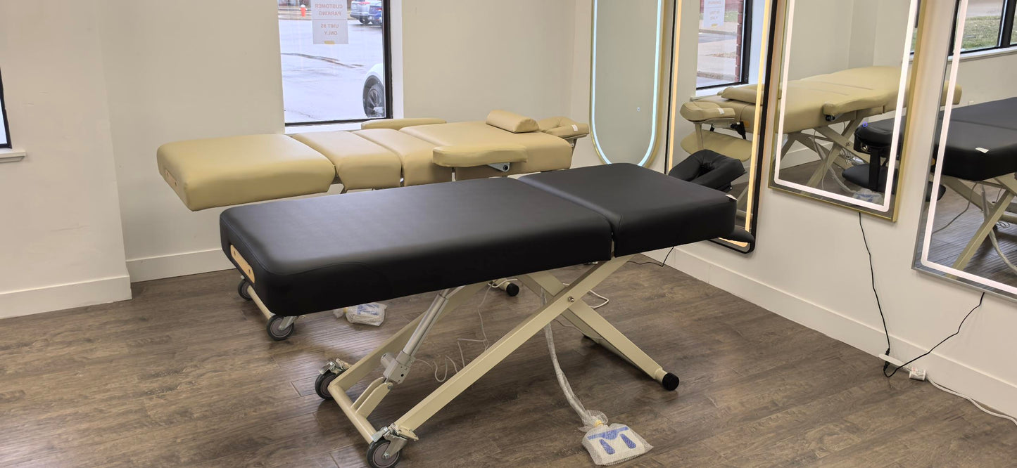 BeautéSync® Premium Professional One-Motor Two-Section Electric Beauty & Massage & Facial & Spa Treatment Bed (Black/Beige)