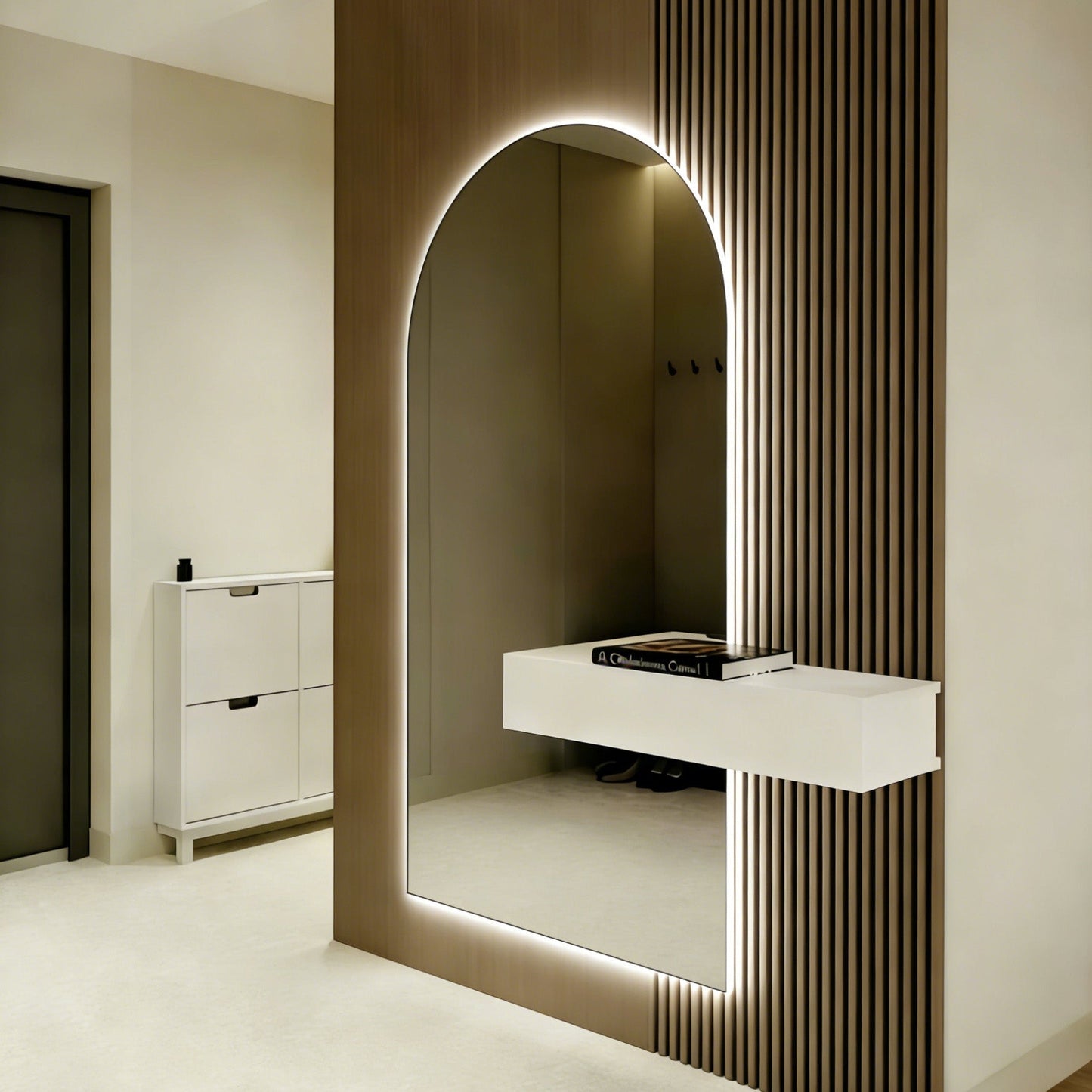 BeautéSync® Arch Frameless Salon Mirror – Backlit LED Strip, Three-Color Lighting