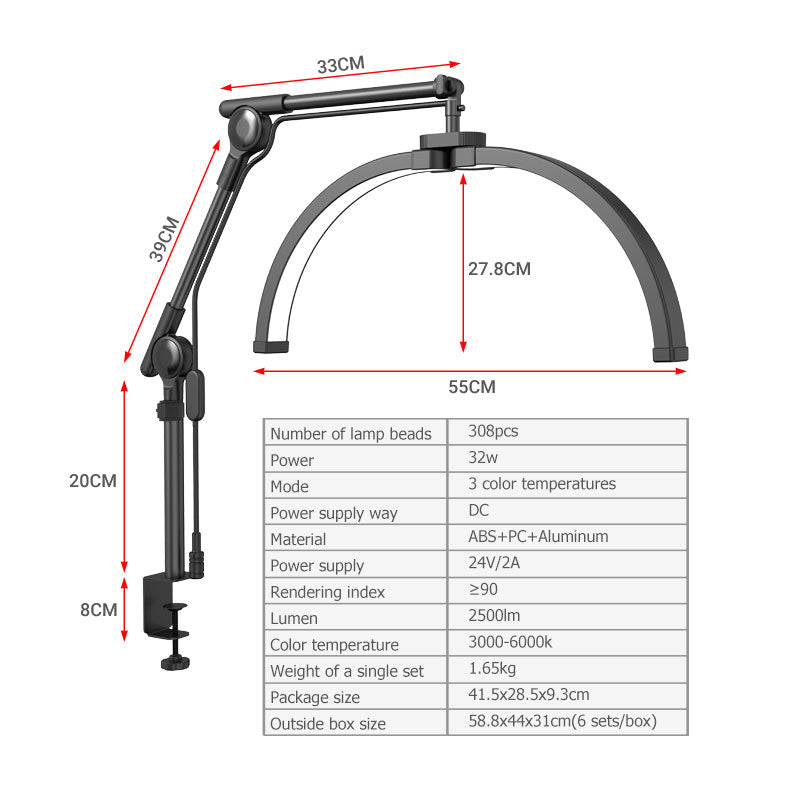 Clamp-On Swing Arm Beauty Light for Nail & Spa Use
