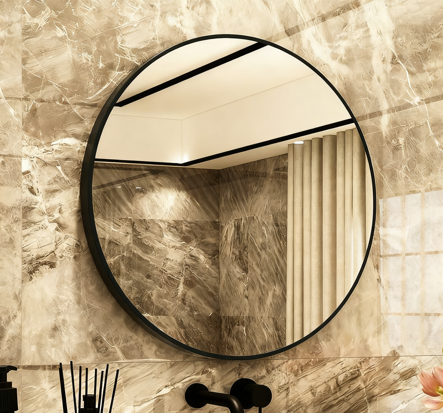 BeautéSync® Round Metal Frame Salon Mirror – HD Glass, No LED, Minimalist Design