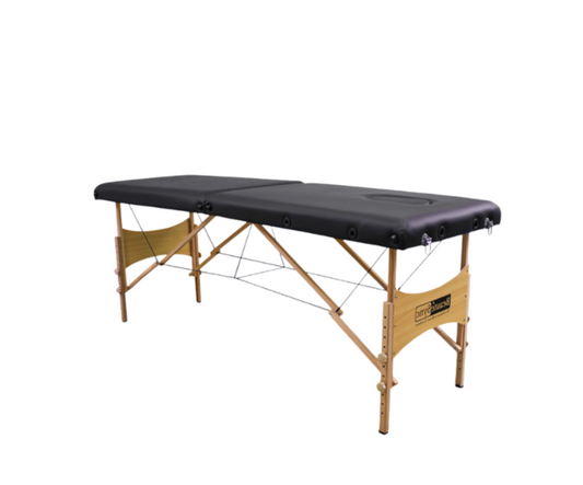 BeautéSync® Two-Fold Portable Wooden Massage Table, 73"x24",, Black PVC Leather, Table Only (No Accessories Included)