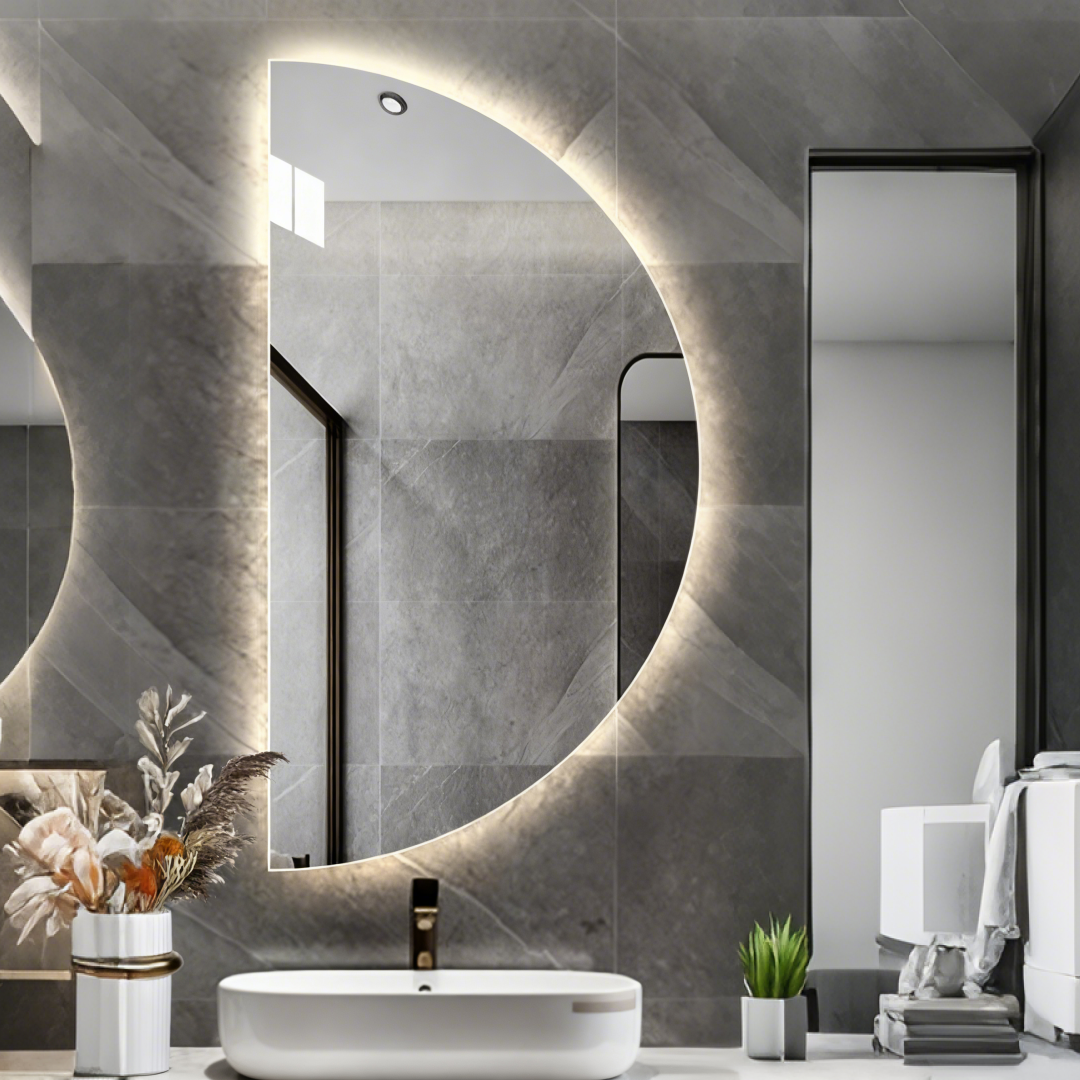 BeautéSync® Half Moon LED Wall Mirror – Multi-Position Mount, 110V