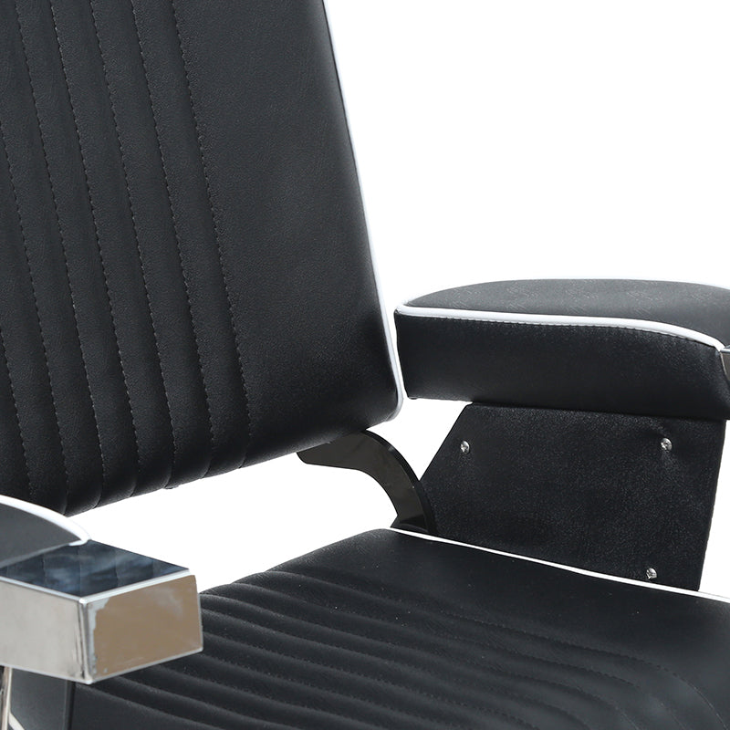 black and white barber chair cushion closeup
