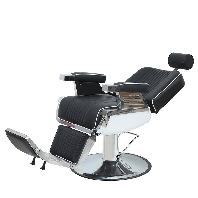 black and white barber chair reclined left