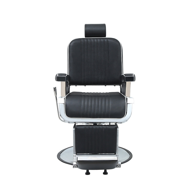 black and white barber chair front