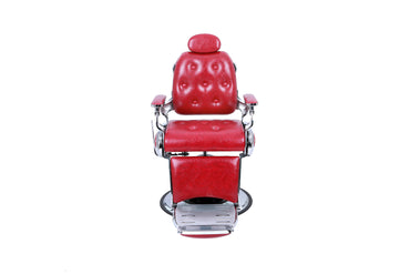 red and silver barber chair front
