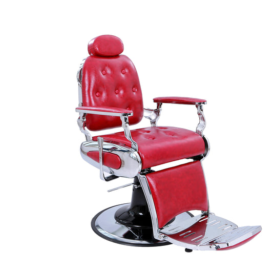 red and silver barber chair overall