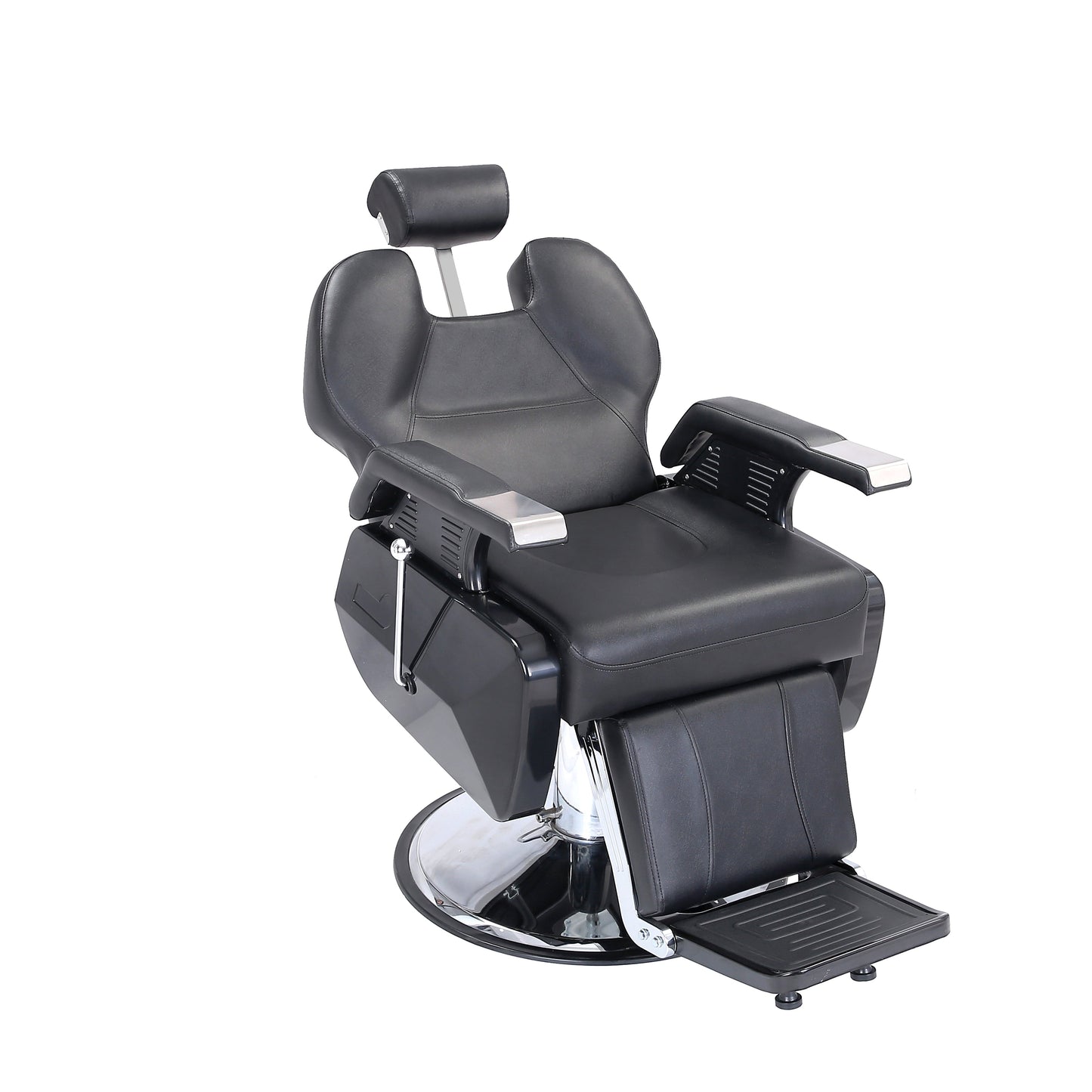 black premium barber chair headrest extended slightly exhausted