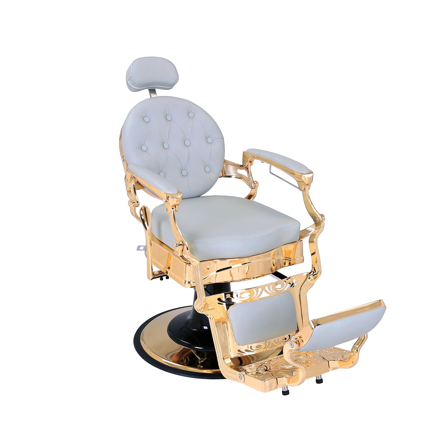 grey and gold barber chair 3/4 right slightly reclined