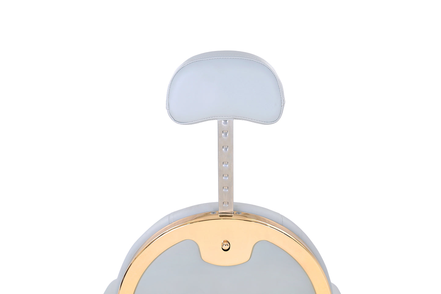 grey and gold barber chair headrest extended