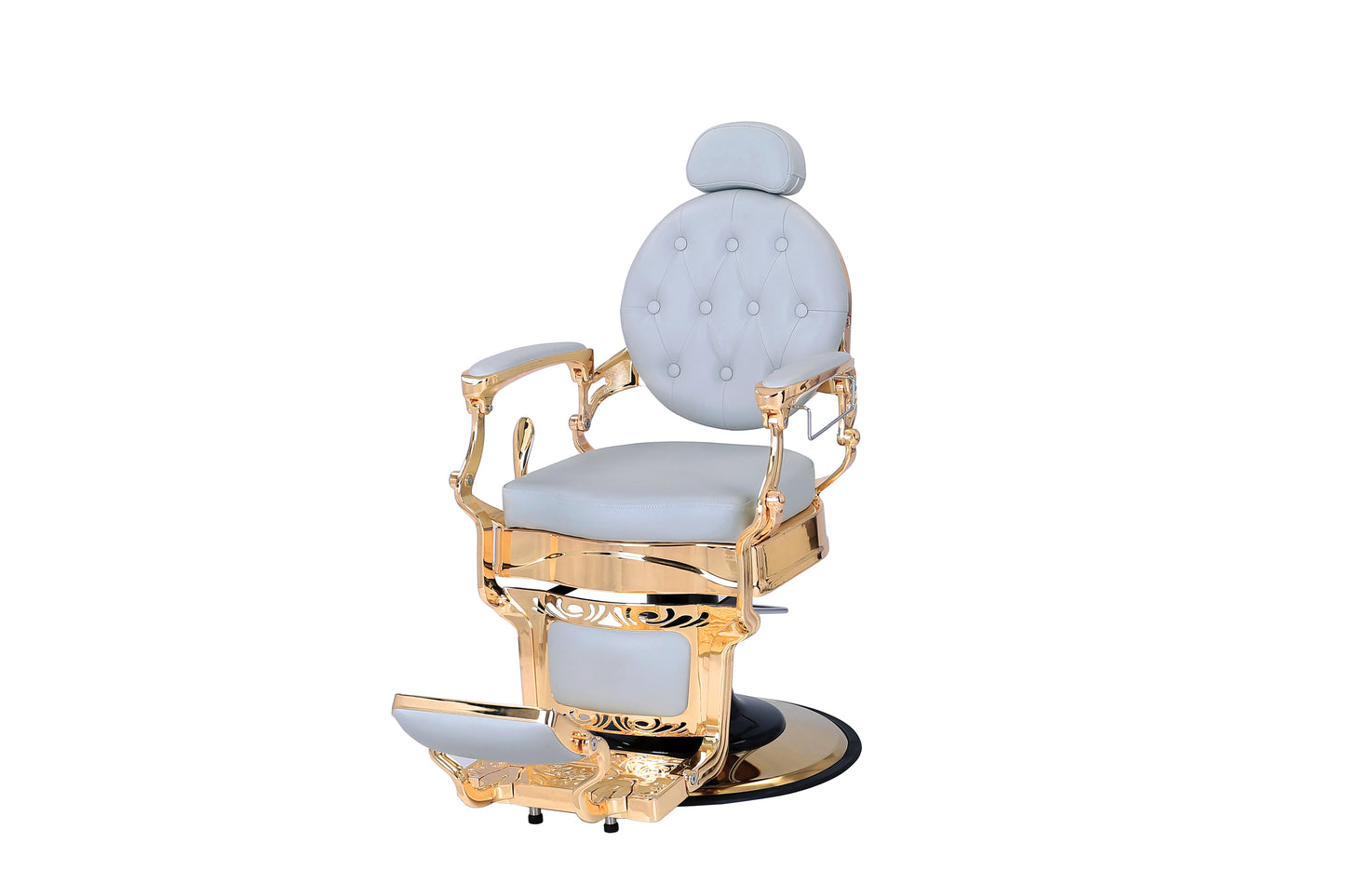 grey and gold barber chair slight left