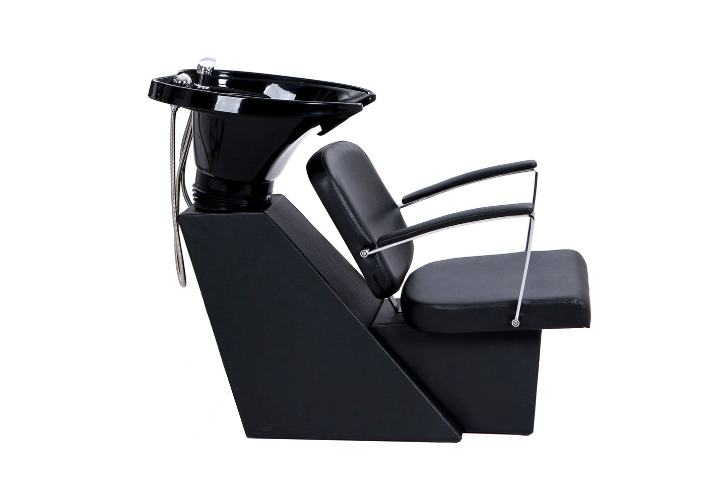 BeautéSync® Shampoo Unit with Black PVC leather, Black Acrylic Basin & High-Density Sponge -cUPC plumbing parts included (Floor Demo)