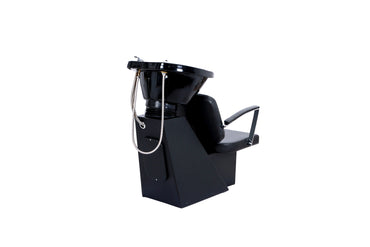 BeautéSync® Shampoo Unit with Black PVC leather, Black Acrylic Basin & High-Density Sponge -cUPC plumbing parts included (Floor Demo)