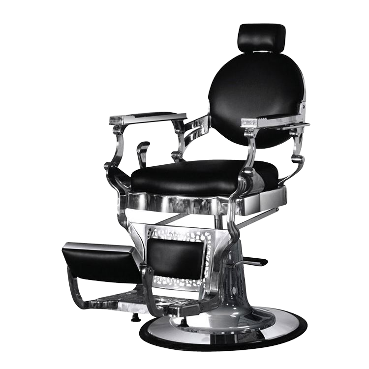 BeautéSync Deluxe Hydraulic Barber Chair – Silver Chrome Frame & Black PVC Leather, Vintage Button Backrest